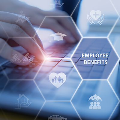 Employee benifits concept. Indirect and non-cash compensation paid to employees offered to attract and retain employees. Fringe benefits for employee engagement. Insurance, paid vacation, office perks