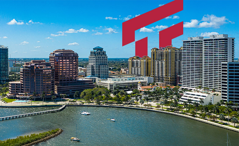 Downtown West Palm Beach Aerial Photograph from the water with b